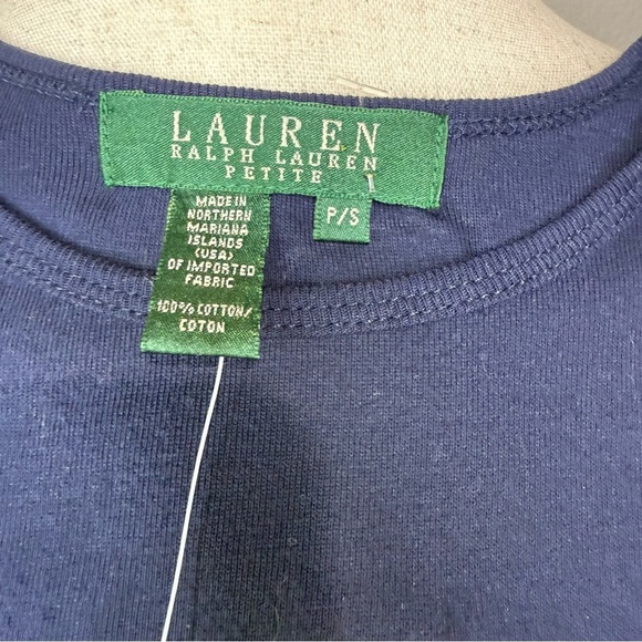 Lauren Ralph Lauren Petite Navy Rhinestone Crest Tee – Size P/S - Picture 3 of 6